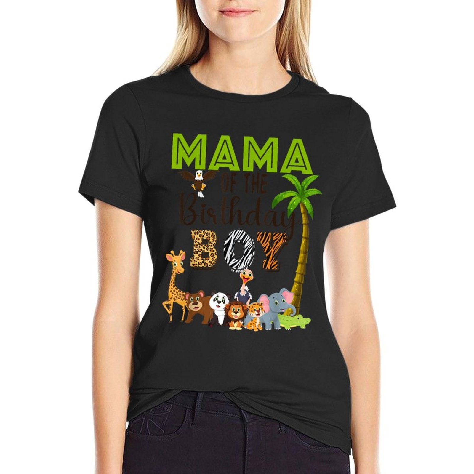 Mama of The Birthday Boy Wild Zoo Theme Safari Party  Heathered Texture T-Shirt