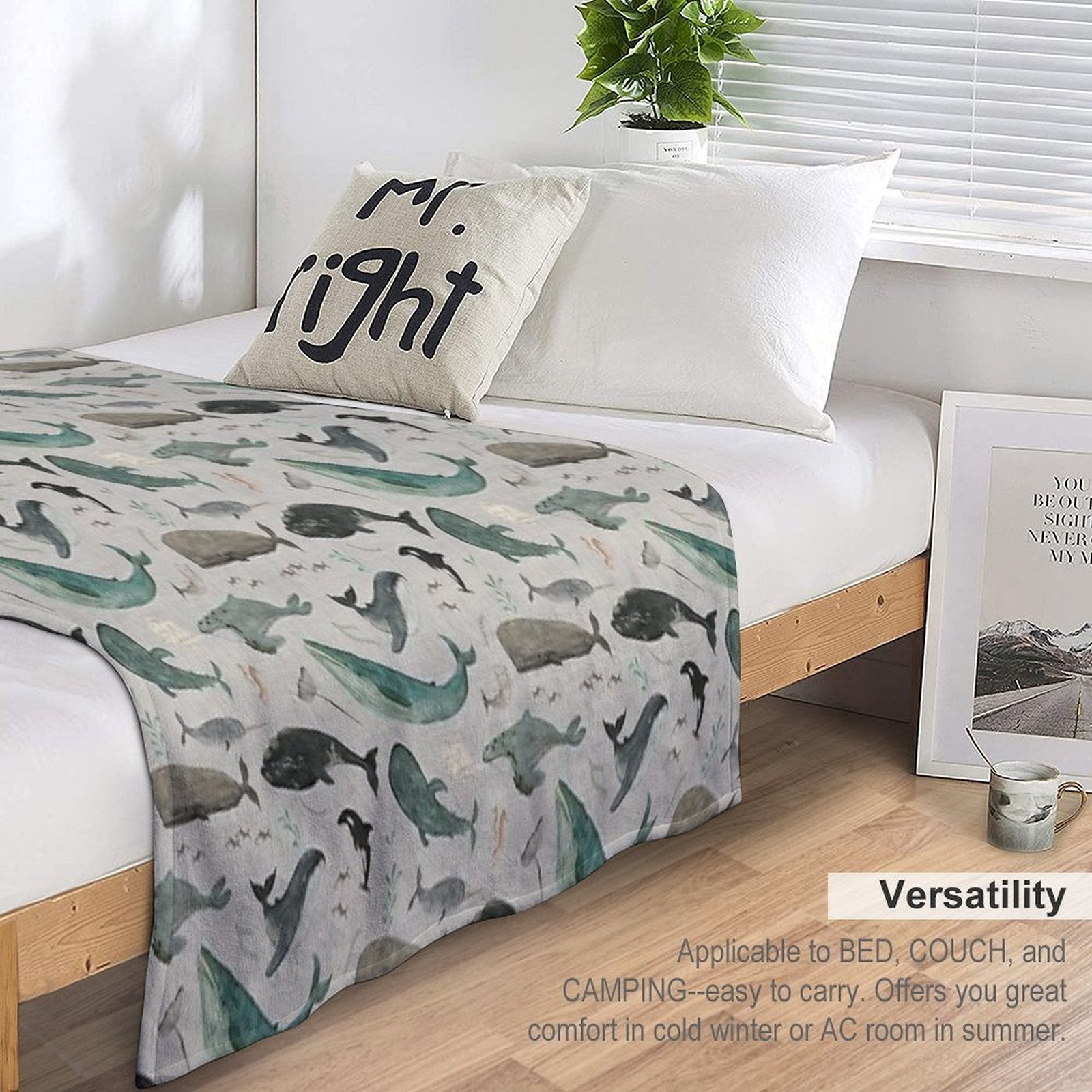 Whale Song Gray All-season Throw Blanket