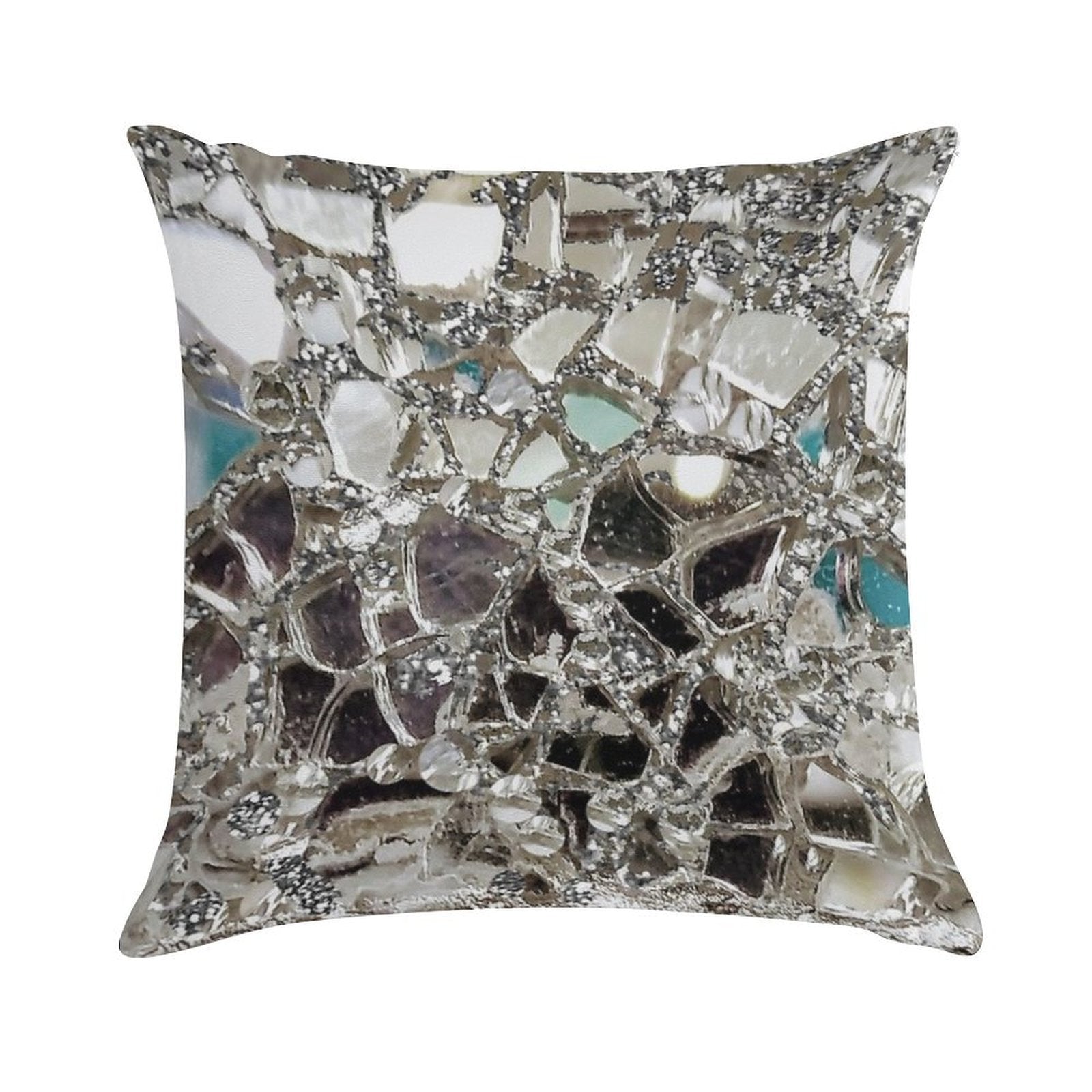 Photographic Image Sparkly Silver Glitter, Glass And Mirror Soft Reinforced Edging Throw Pillow