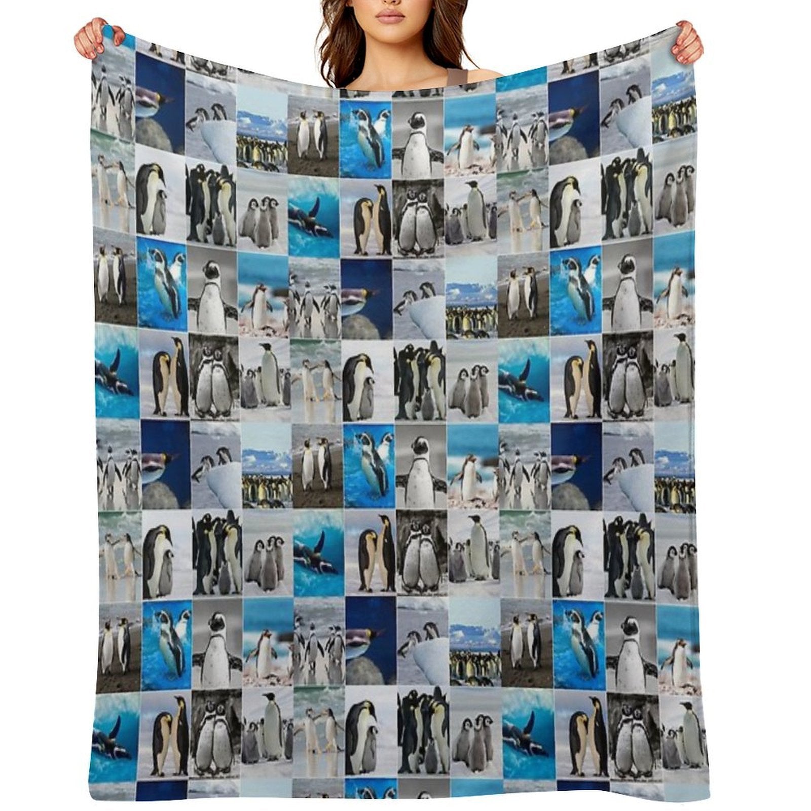 Arctic Penguin Photo Collage Shrink-resistant Throw Blanket