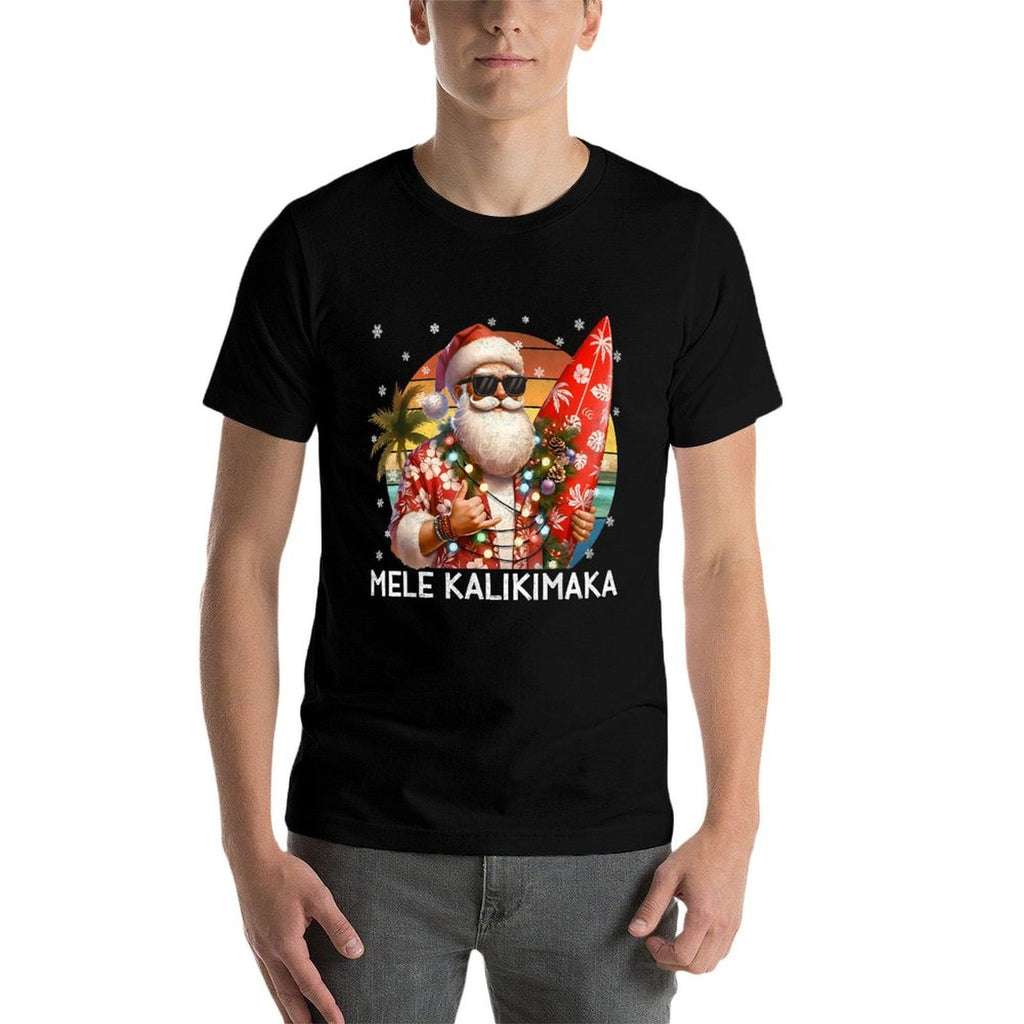 Mele Kalikimaka Retro Santa Rock On Pjs Christmas Xmas Men  Polyester Blend T-Shirt