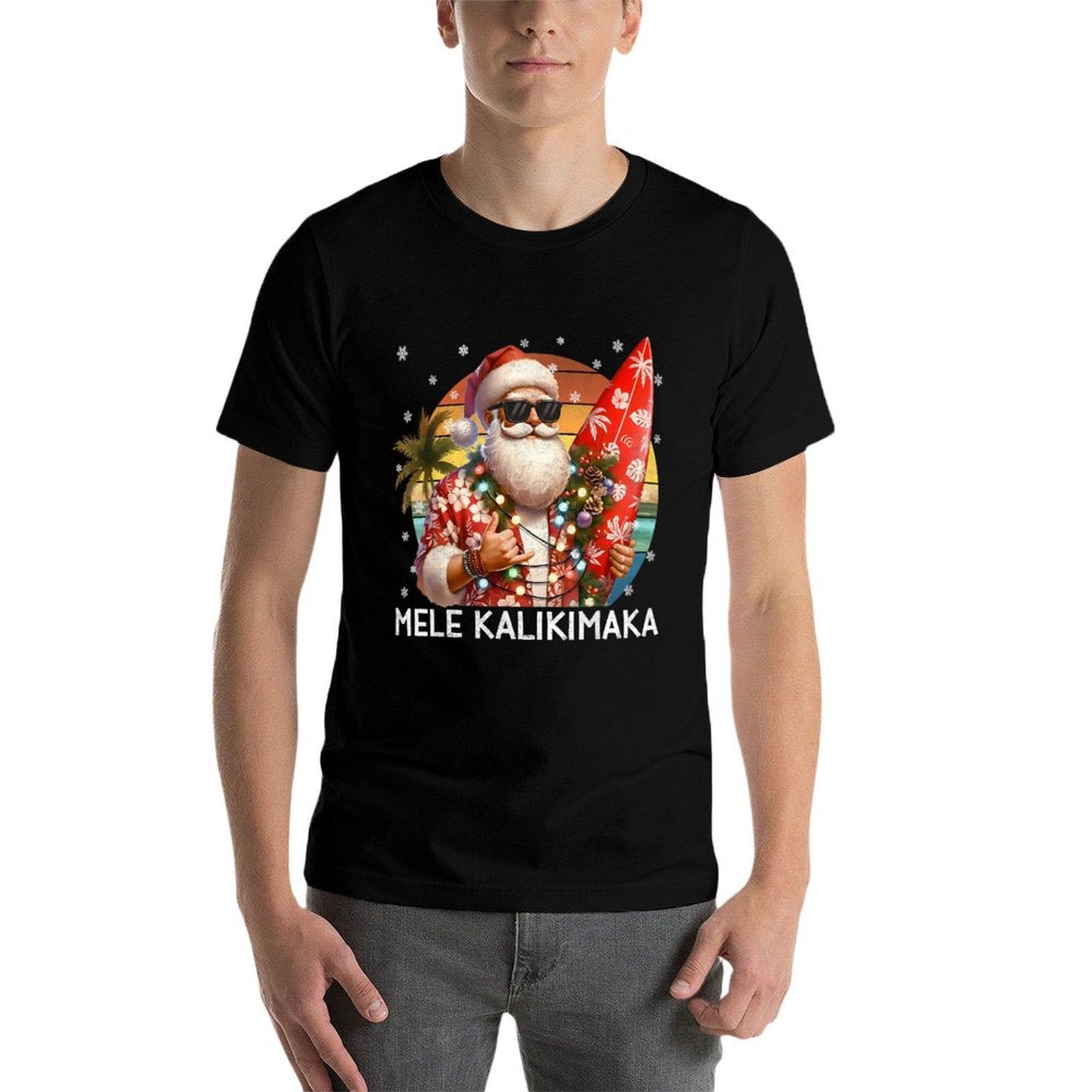 Mele Kalikimaka Retro Santa Rock On Pjs Christmas Xmas Men  Polyester Blend T-Shirt