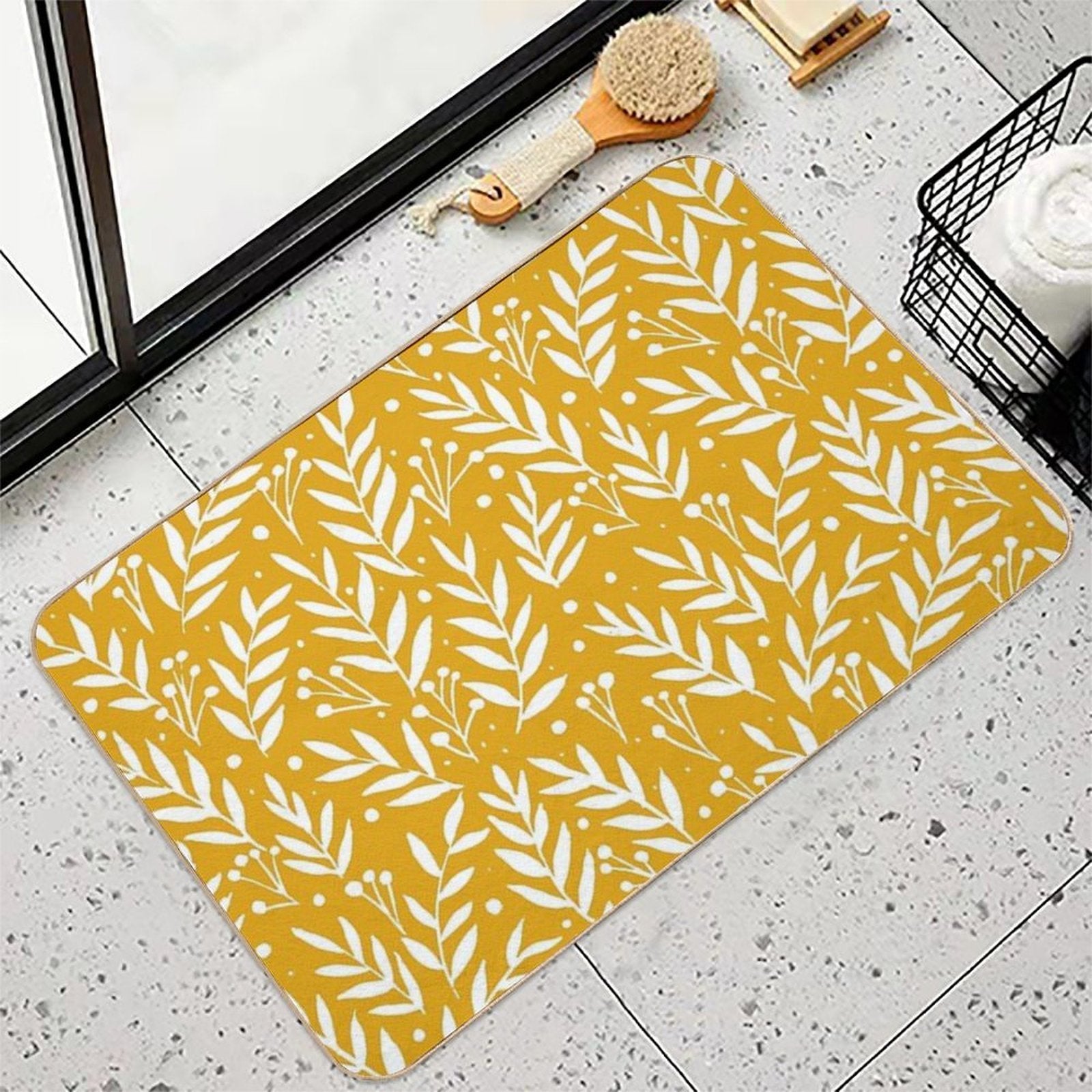 Cute Branches - Yellow Ochre  Absorbent Bath Mat