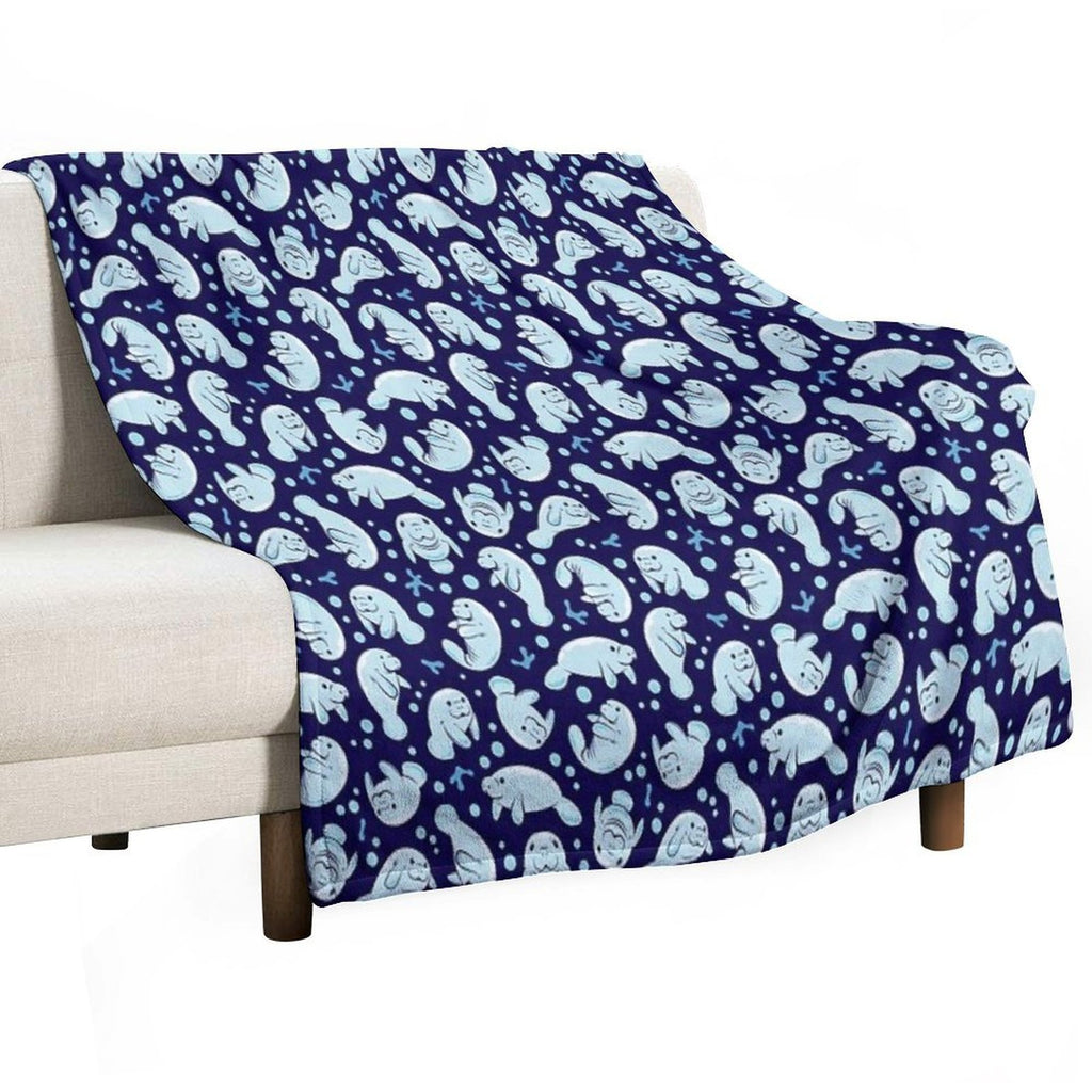 Cute Manatee Pattern - Blue Underwater Pattern Compact Throw Blanket