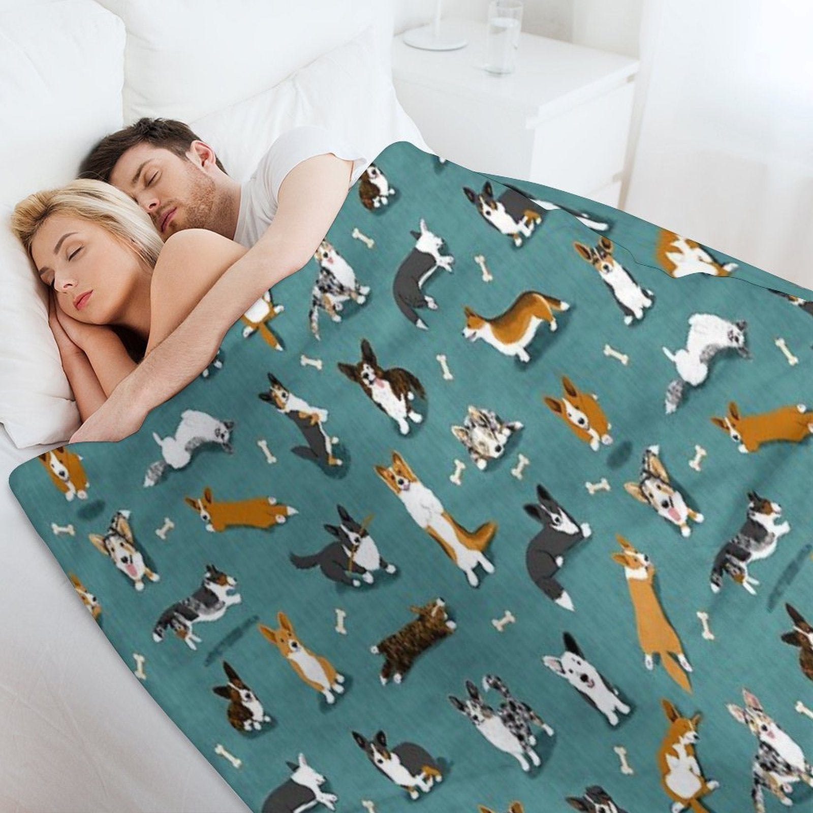 Cardigan Corgi Pattern on Teal Durable Throw Blanket