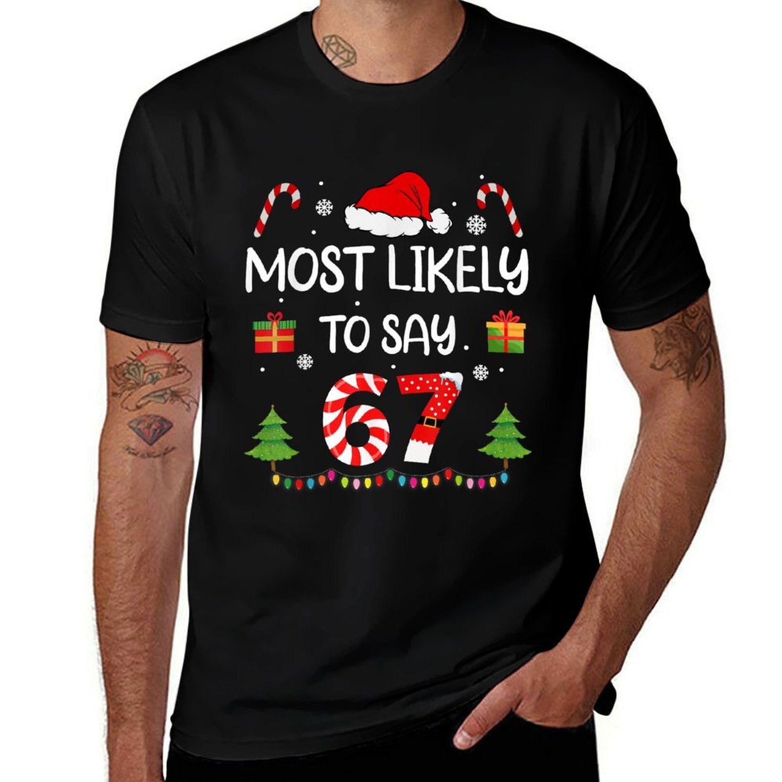 Most Likely to Say 67 Meme Six Seven Santa Christmas Family  Vintage-inspired T-Shirt