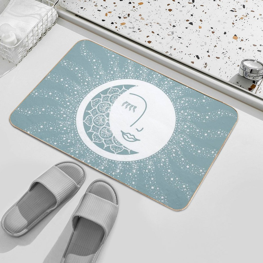 Moon Art, Teal, Mandala, Moon And Stars Art  Versatile Bath Mat