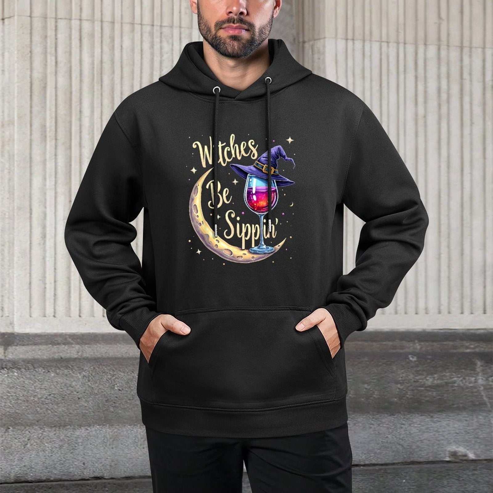 Witches Be Sippin’ Halloween Witch Wine Lover Humor Pilling-Resistant Hoodie