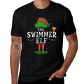 Swimmer Elf Group Matching Family Christmas Funny Swimming  Cotton T-Shirt