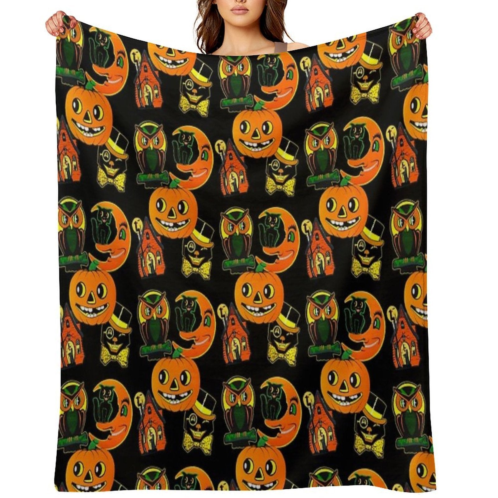 Vintage Halloween Decorations Multi-functional Throw Blanket
