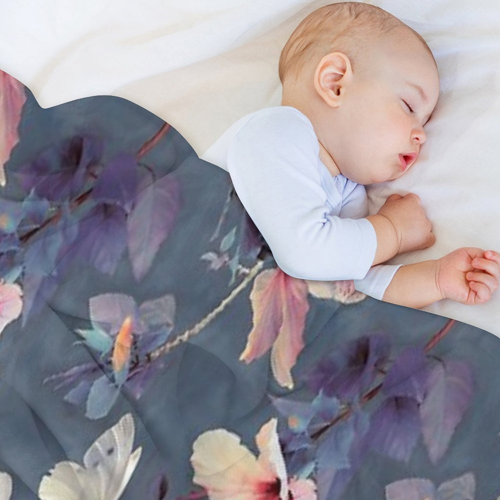 Butterflies And Hibiscus Flowers - A Painted Pattern Plush Throw Blanket