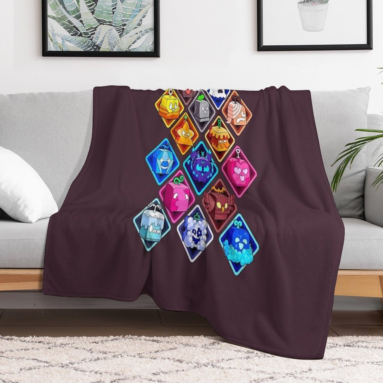 Funny Blox Fruit Game Characters Shrink-resistant Throw Blanket