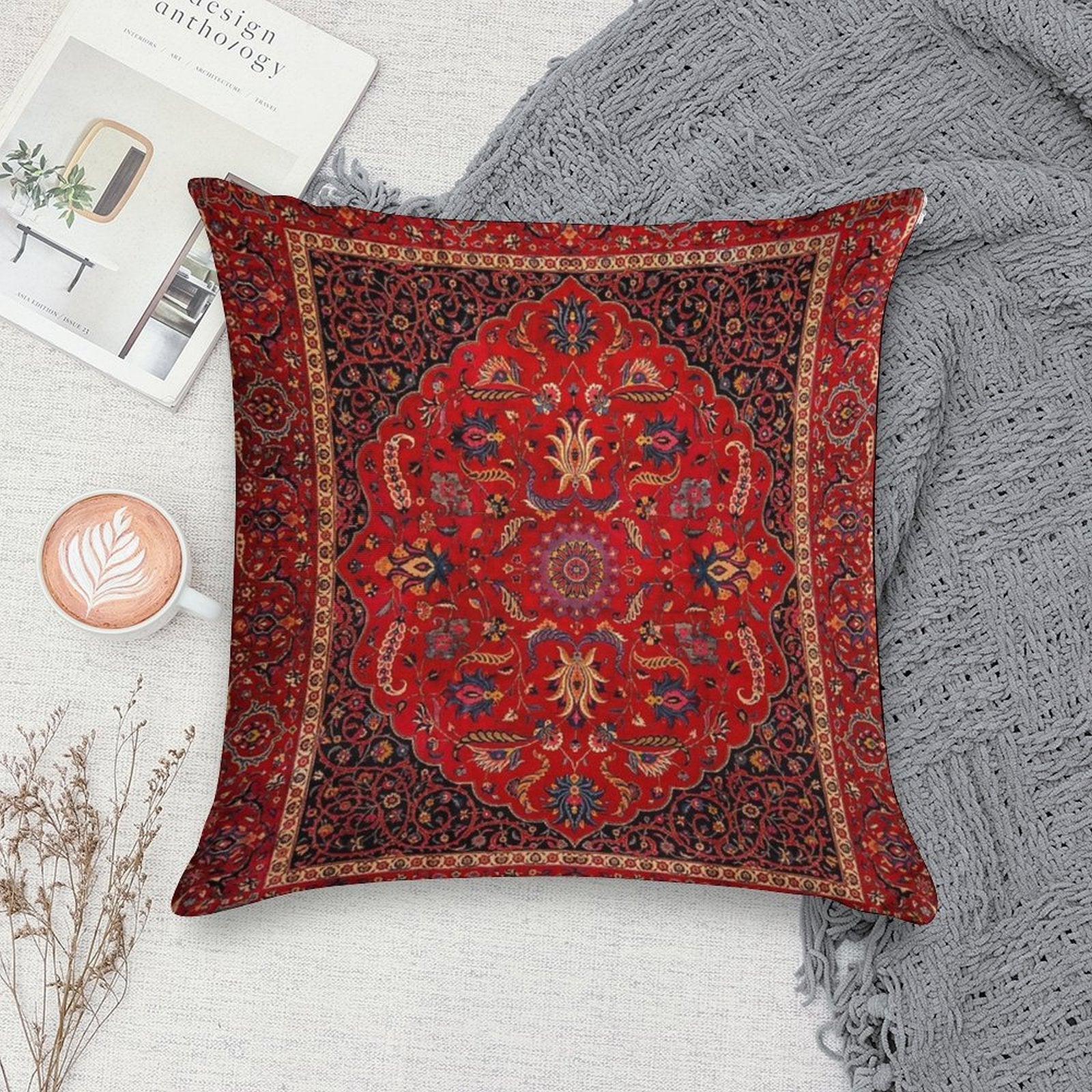 Red Persian Rug Soft Washable Throw Pillow