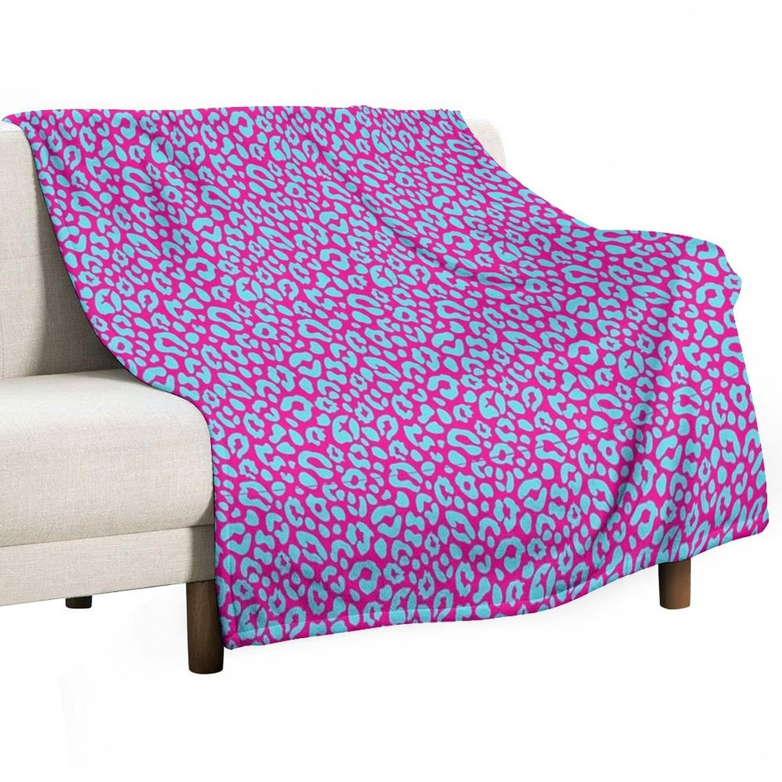 Leopard Print Pink on Turquoise Pattern Travel-friendly Throw Blanket