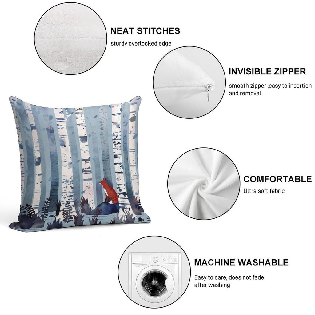 The Birches (in Blue) Soft Durable Construction Throw Pillow