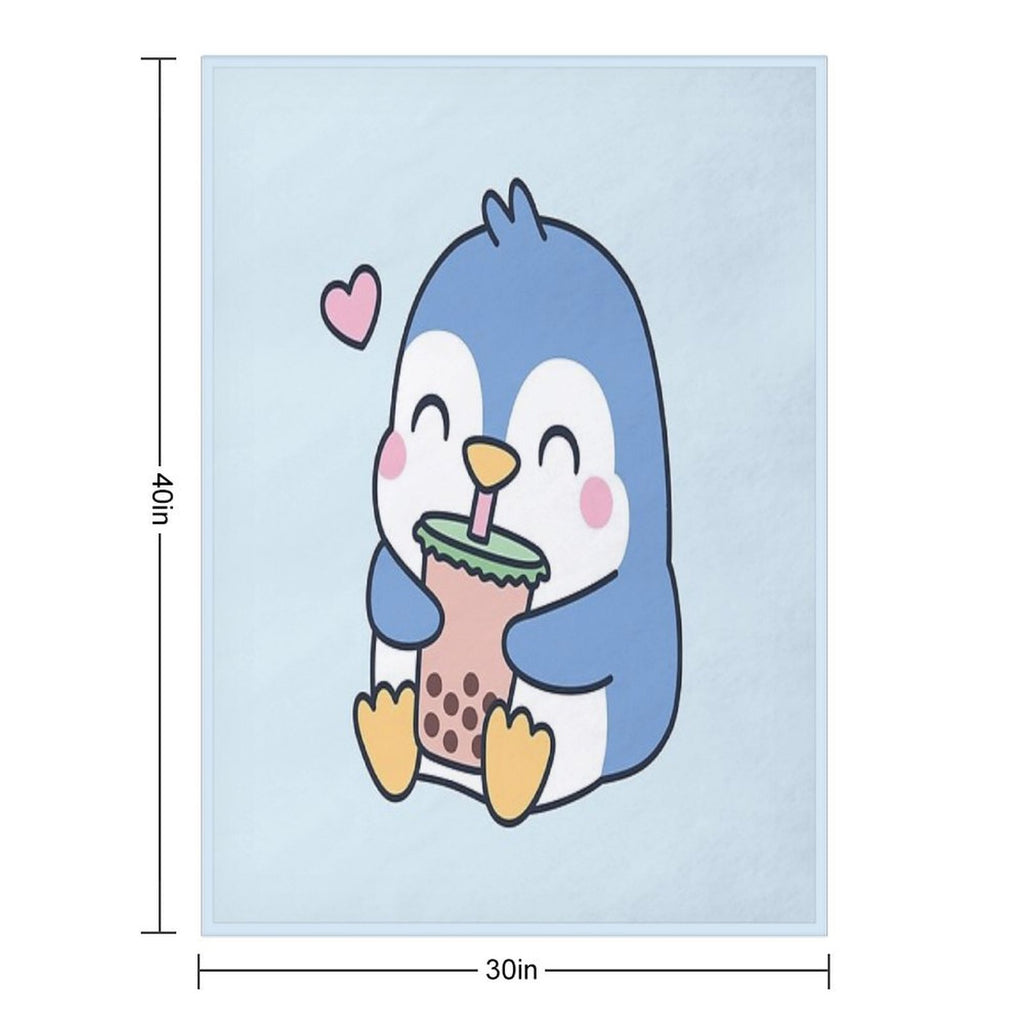Cute Little Penguin Loves Boba Tea Versatility Throw Blanket