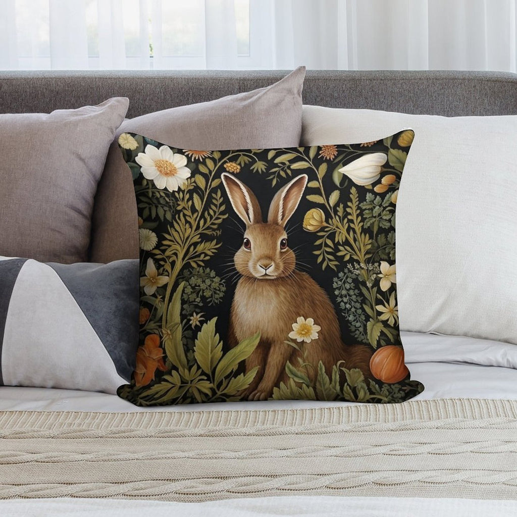 Vintage Rabbit William Morris Style Soft Short Plush Fabric Throw Pillow