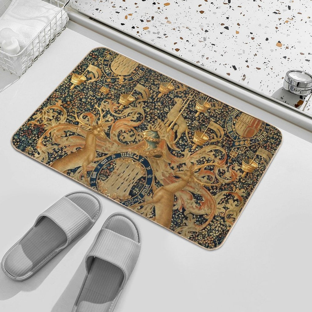 Gold Navy Blue Antique Heraldic Tapestry with Harts,Armorial Bearings Badges of John  Multi-Purpose Bath Mat