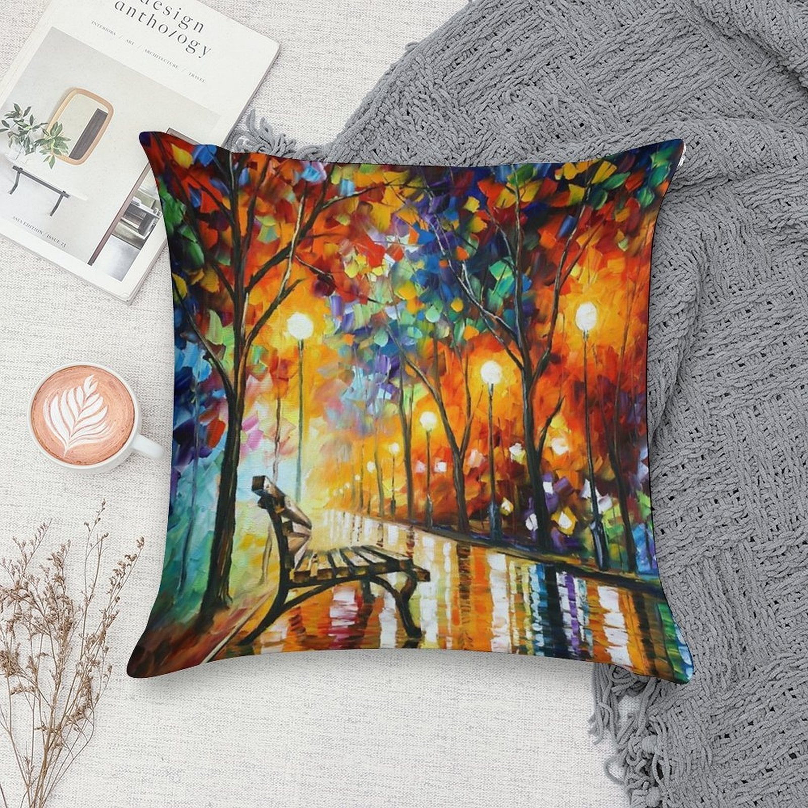 THE LONELINESS OF AUTUMN - Leonid Afremov Soft High-Density Material Throw Pillow