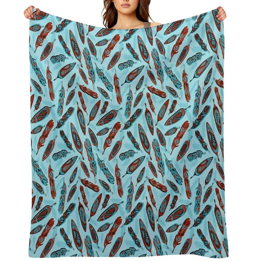 Tlingit Feathers - Blue Travel-friendly Throw Blanket