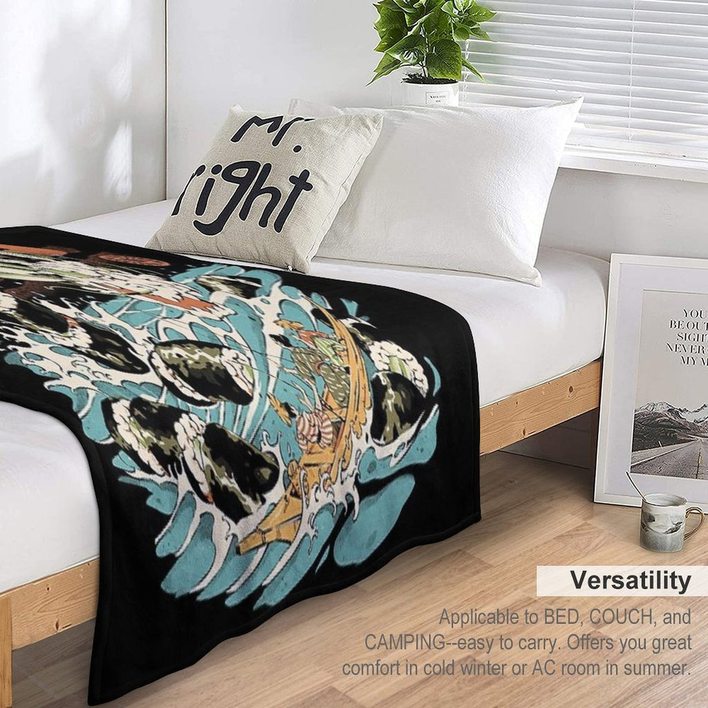 Cucumber Sushi Dragon - Black Multi-functional Throw Blanket