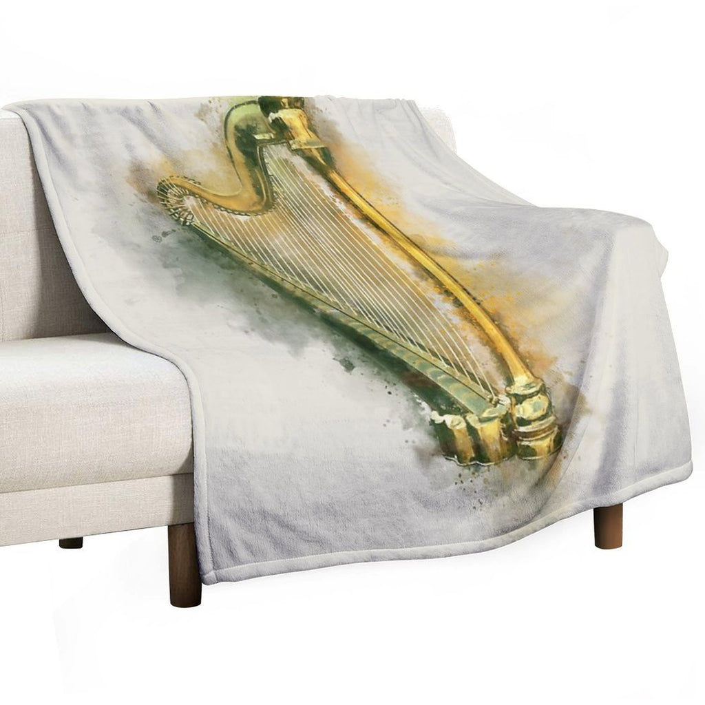 Classical Harp in Golden Watercolor Wrinkle-free Throw Blanket