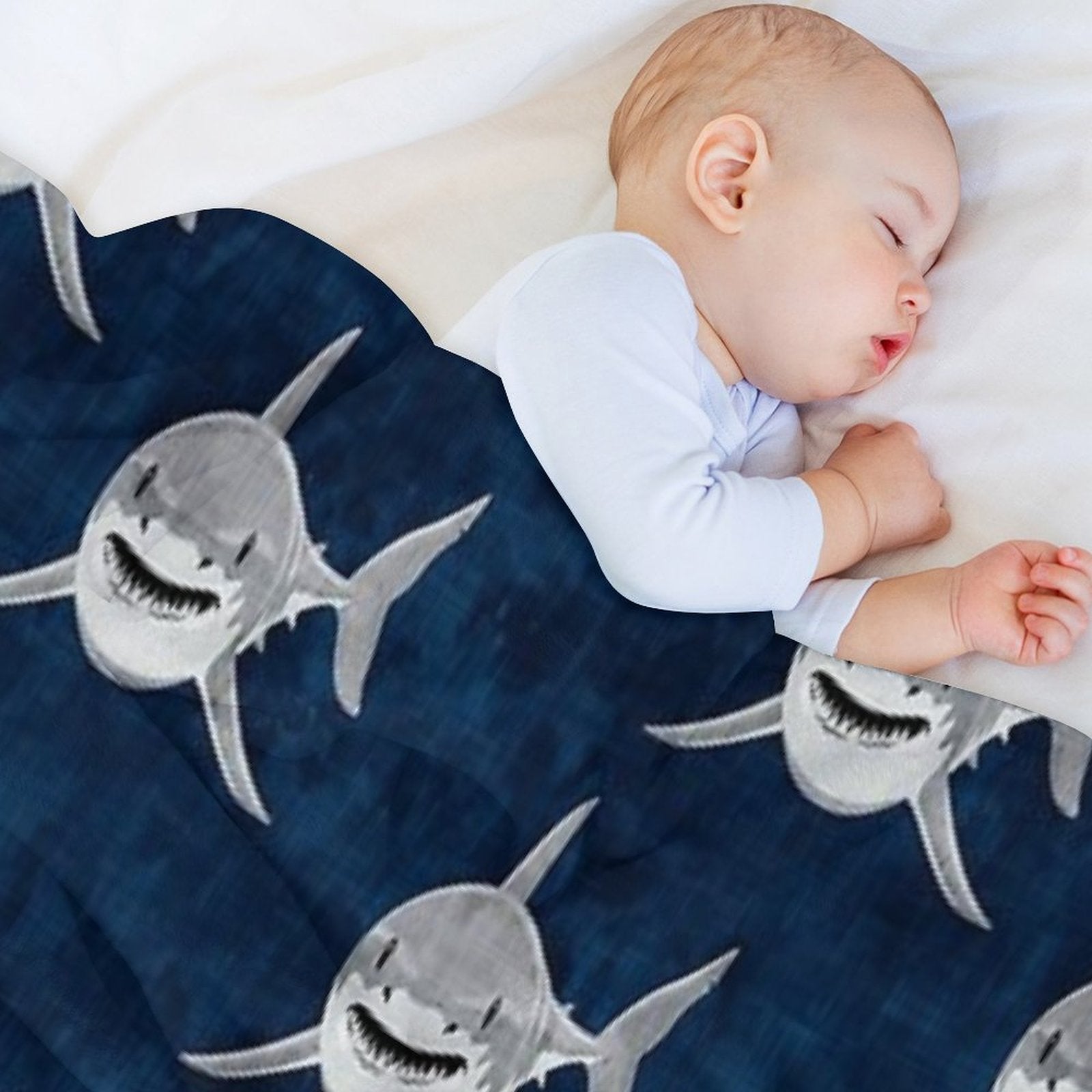 Sharks! - Dark Blue Sustainable Throw Blanket