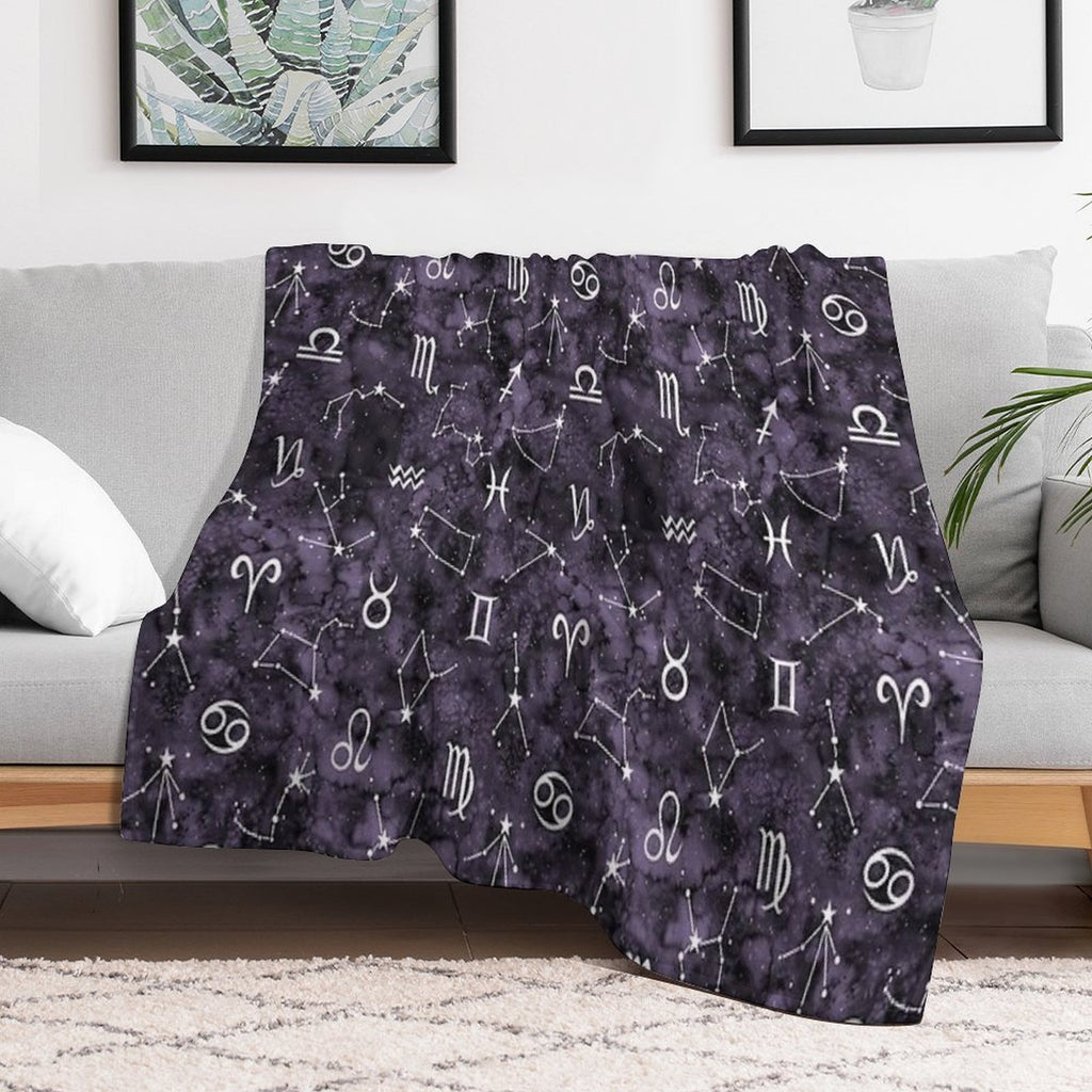 Zodiac Sky in Black Quick-dry Throw Blanket