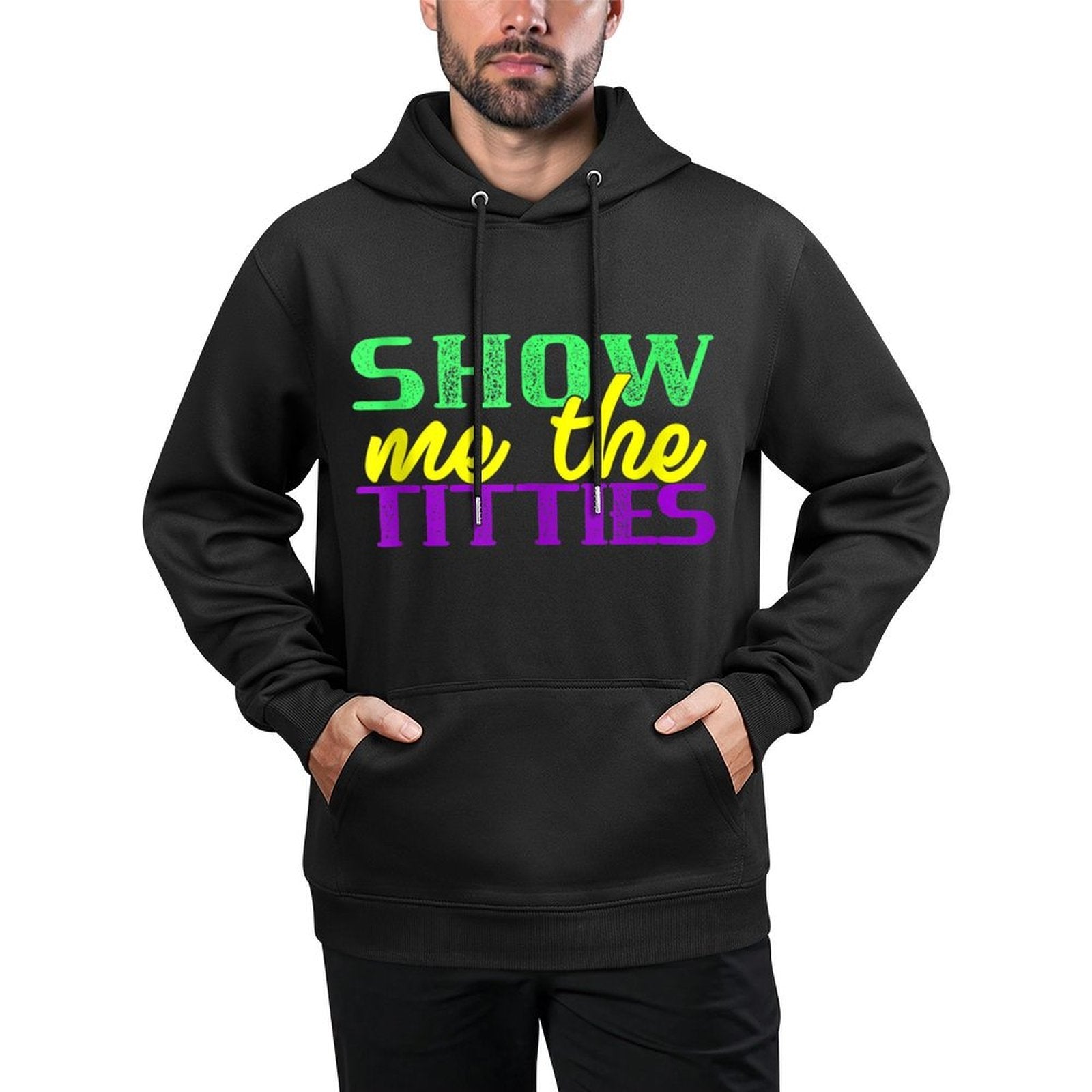 Show Me The Titties Funny Mardi Gras Meme Fat Tuesday Kangaroo Pocket Hoodie
