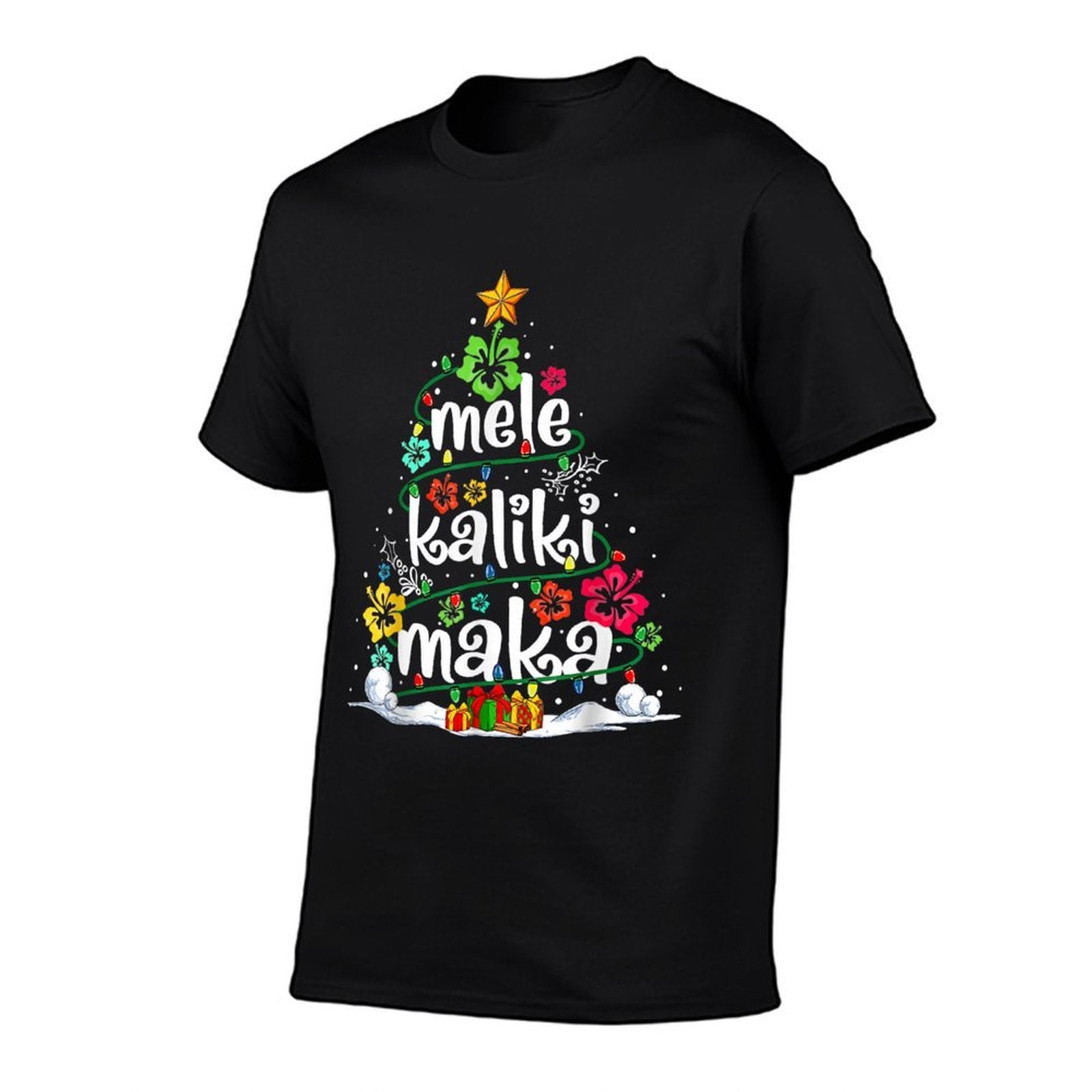 Hawaiian Floral Christmas Tree Mele Kalikimaka Tropical Xmas  Oversized Silhouette T-Shirt