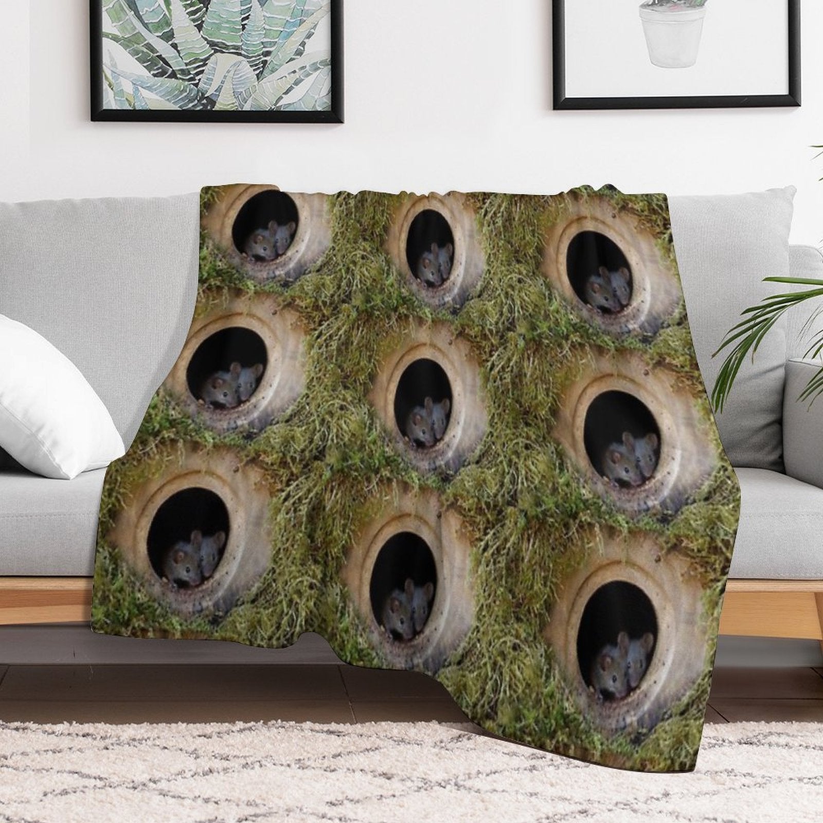 Two Baby Mice in The Log Pile All-season Throw Blanket