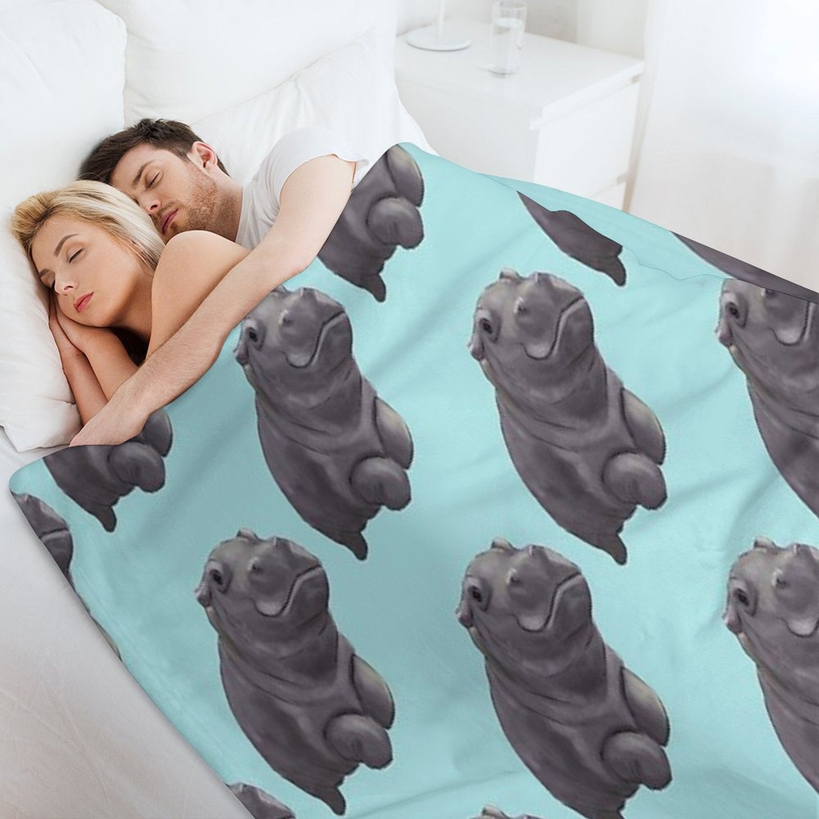 Cute Painted Baby Hippo Swimming - Digital Painting Quick-dry Throw Blanket