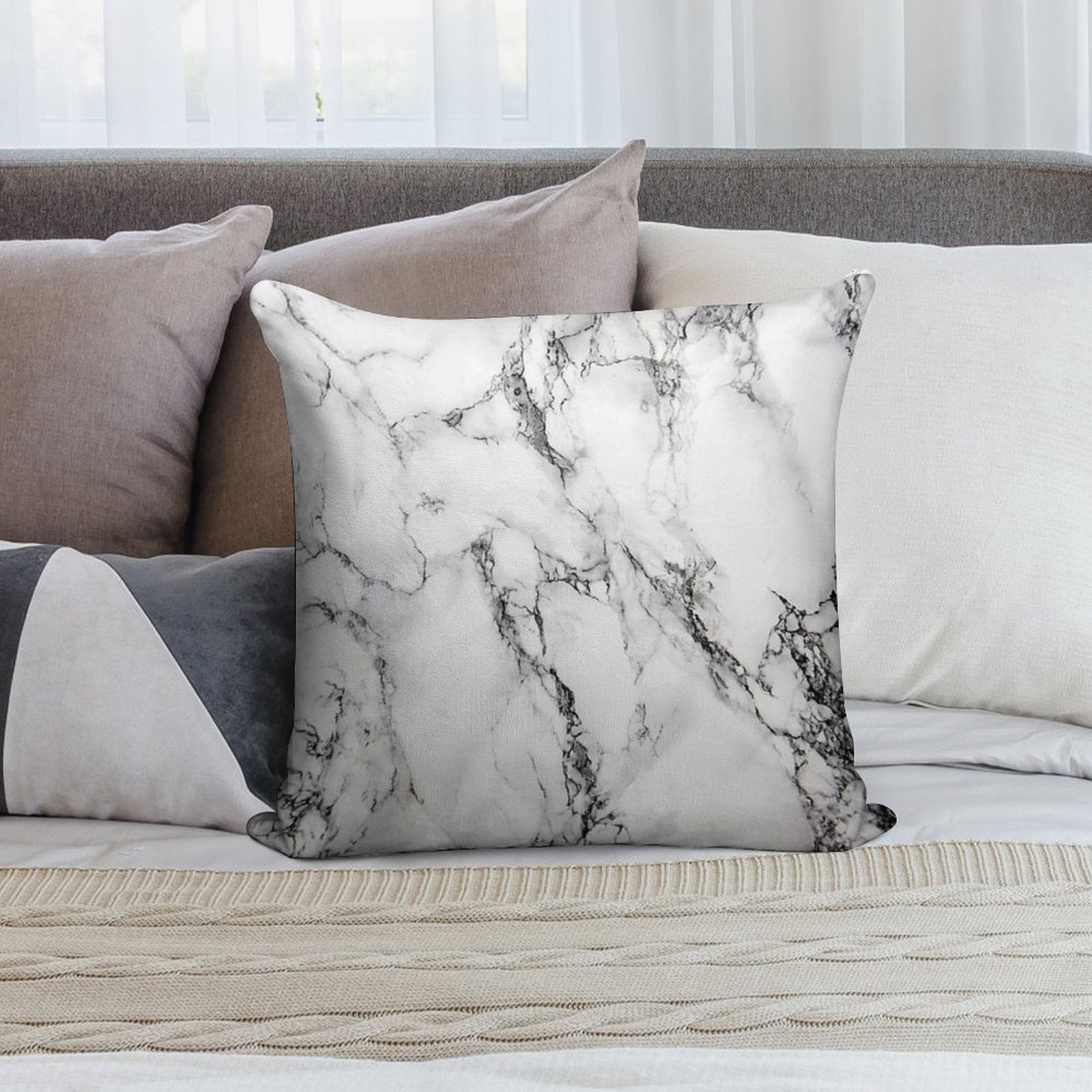Marble Soft Short Plush Fabric Throw Pillow