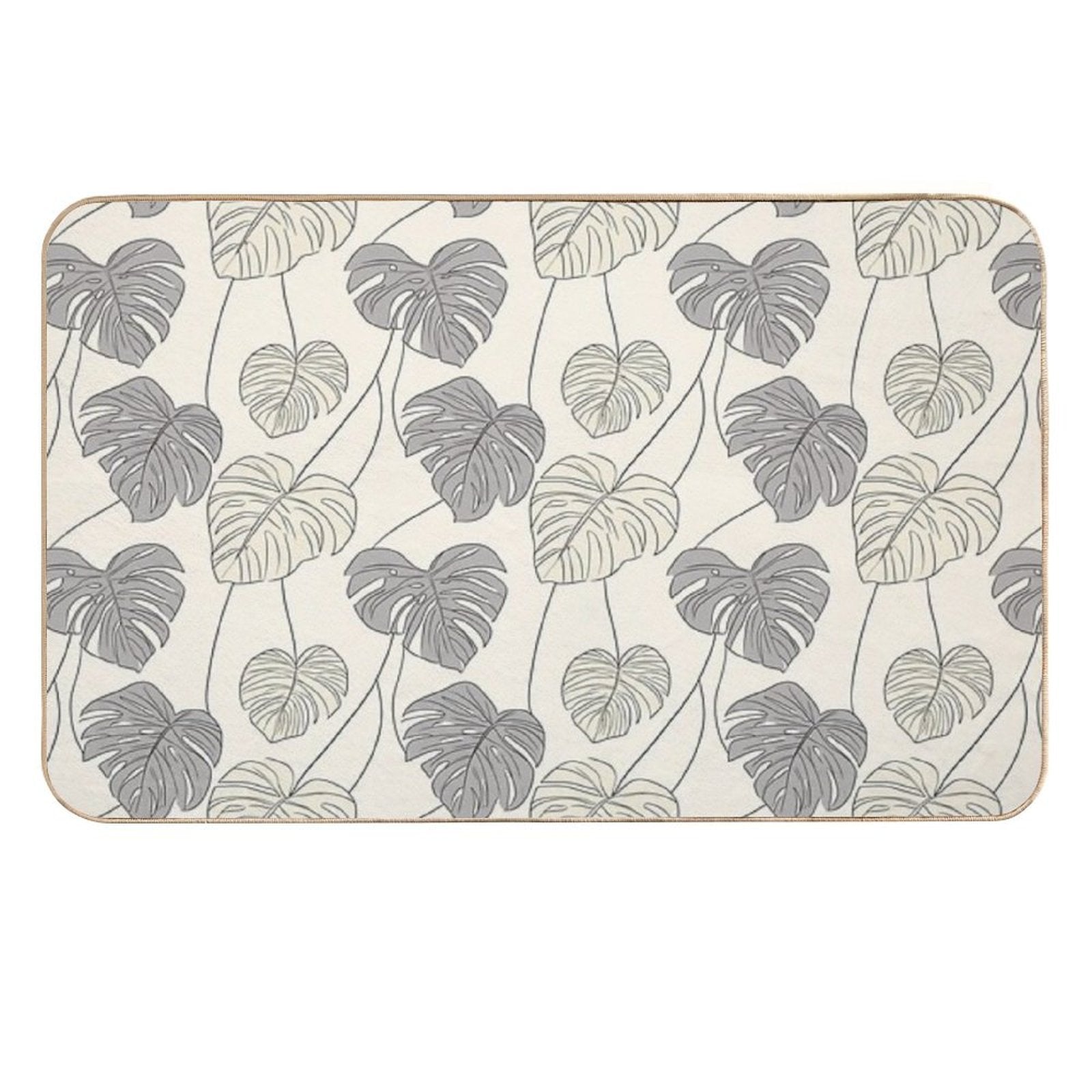 Tropical Monstera Leaves with Thin Black Outlines  Absorbent Bath Mat
