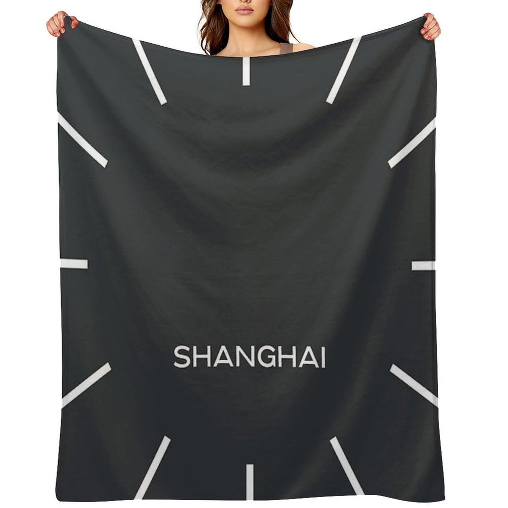 Shanghai Time Zone World Wall Clock-Phantom Black Shrink-resistant Throw Blanket