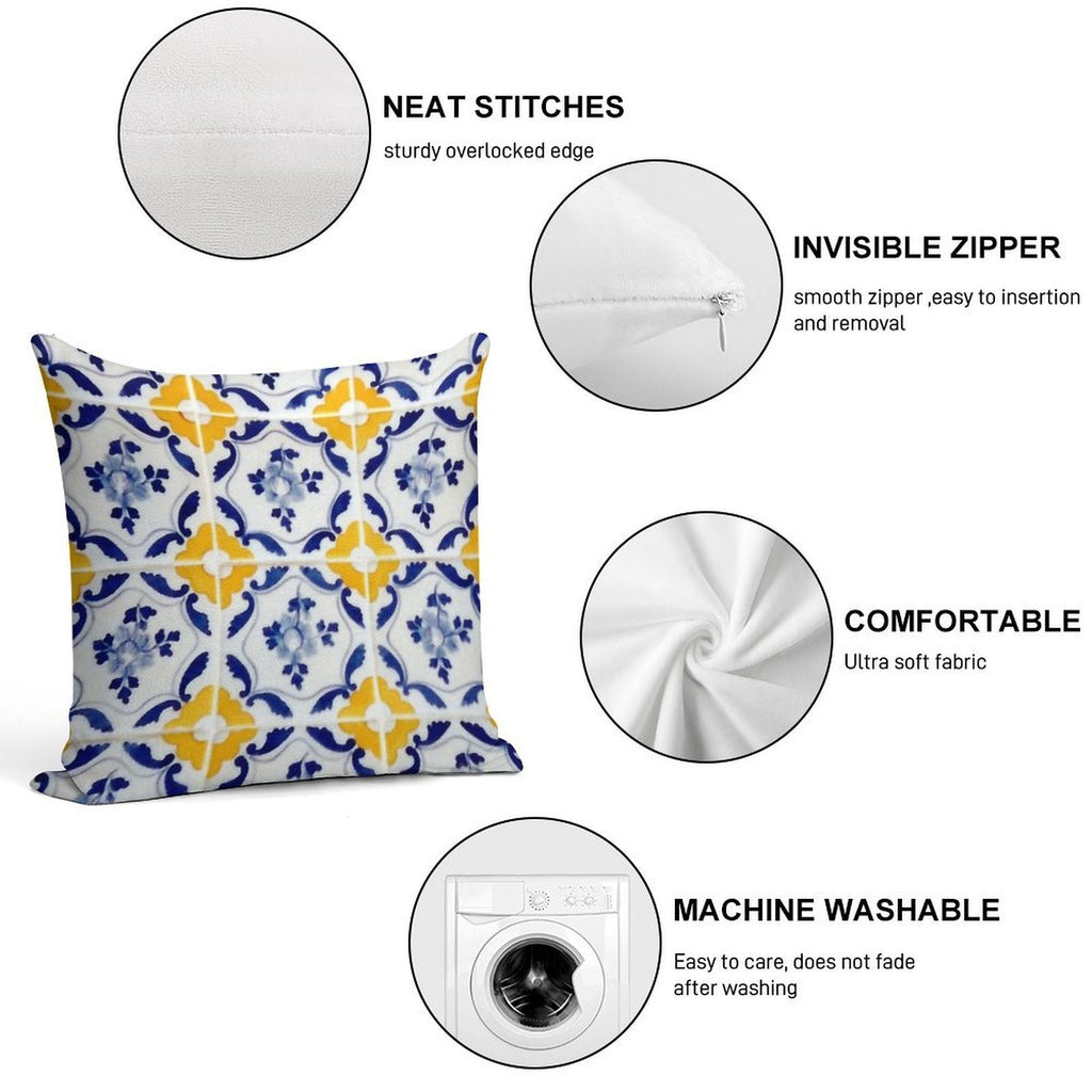 Portuguese Blue And Yellow Tiles Soft Fade-Resistant Throw Pillow