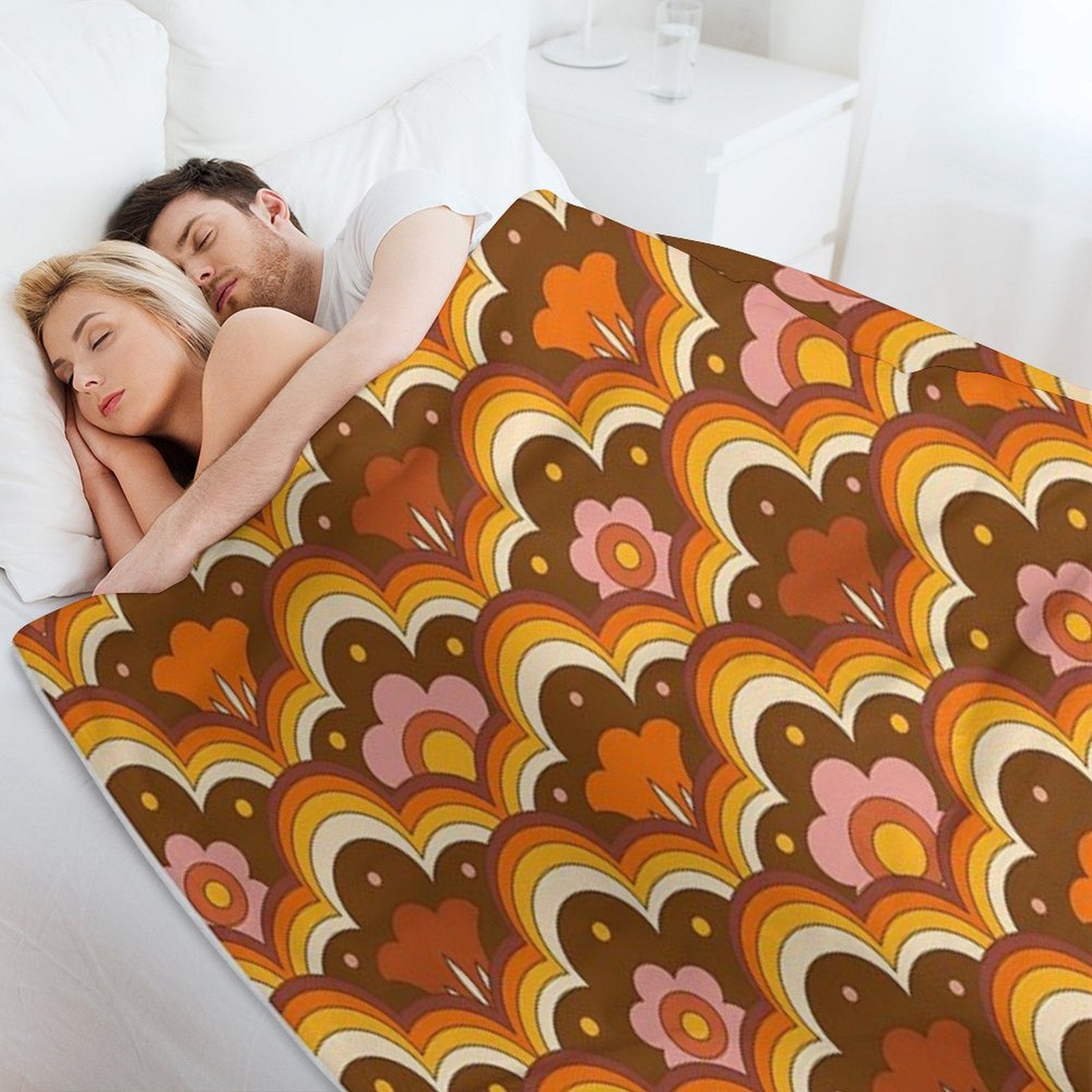 70s 60s Retro Psychedelic Flower Power, Floral Pattern Gift-ready Throw Blanket