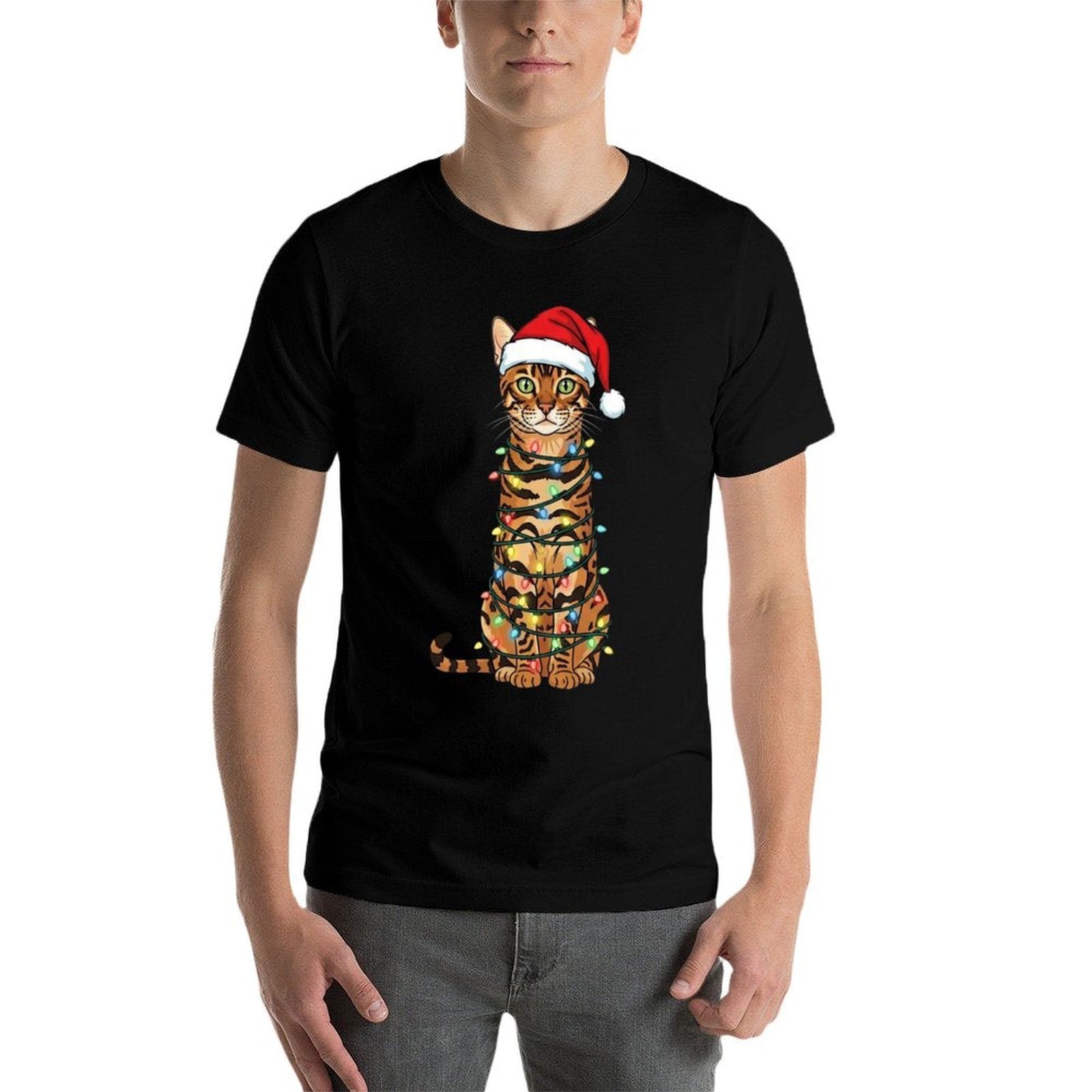 Bengal Cat Christmas Tree Cute Santa Hat Lover  Graphic-printed T-Shirt