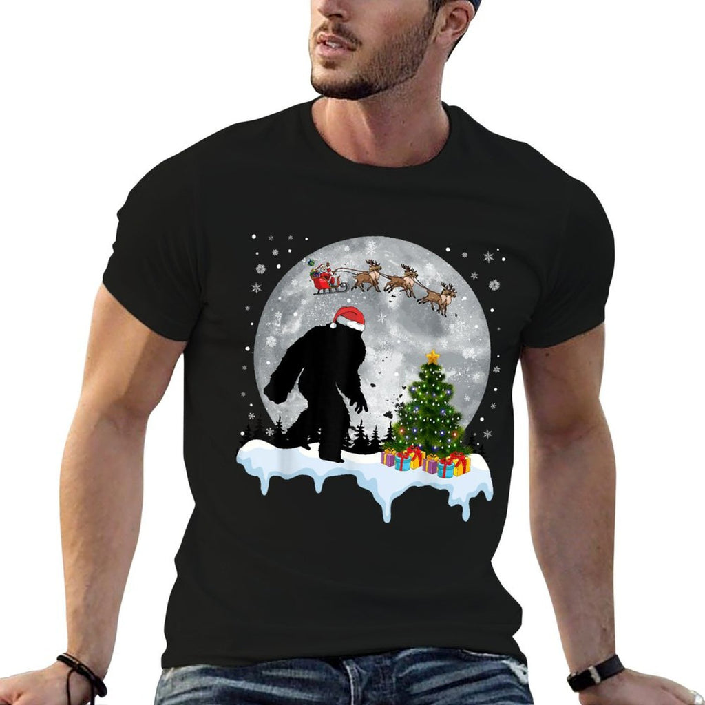 Christmas Bigfoot Santa Tree Sleigh Moon Reindeer Snow  Slim-fit Cut T-Shirt