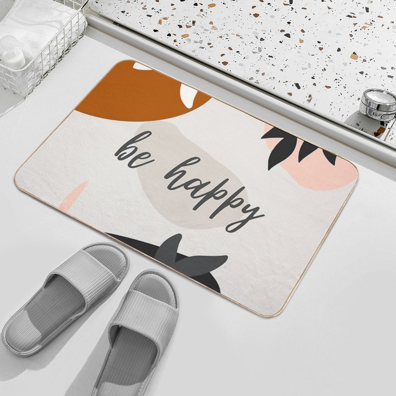 Be Happy -Boho- Modern Art - Abstract Durable Bath Mat