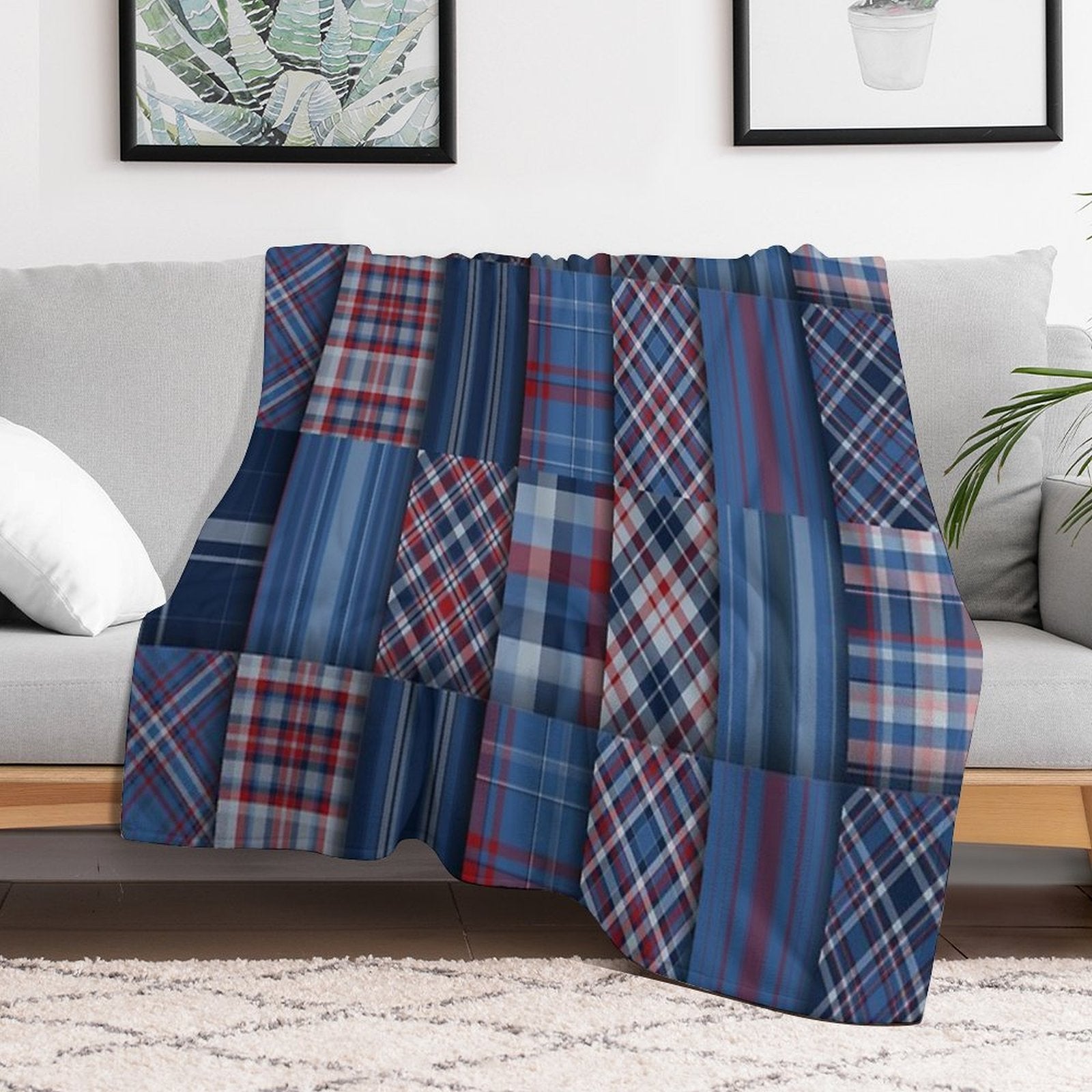 Plaid Tartan Red And Blue Quick-dry Throw Blanket