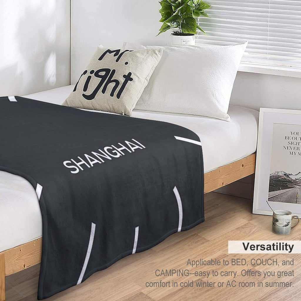 Shanghai Time Zone World Wall Clock-Phantom Black Shrink-resistant Throw Blanket