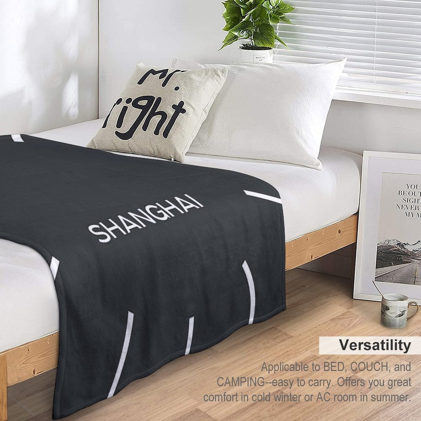Shanghai Time Zone World Wall Clock-Phantom Black Shrink-resistant Throw Blanket