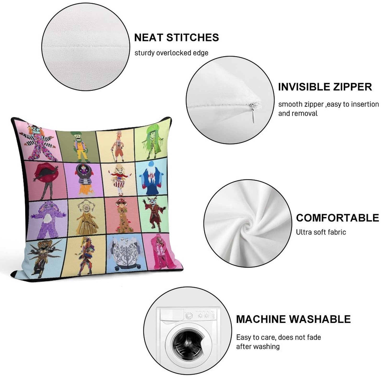 Masked Singer Season 4 - Hand Drawn Soft Skin-Friendly Throw Pillow
