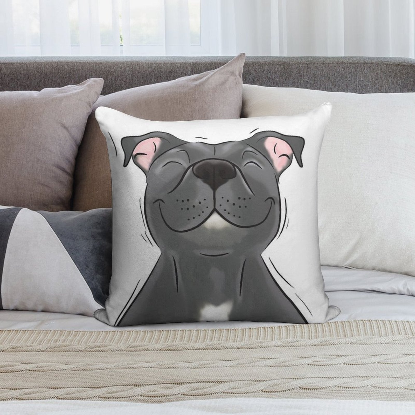 Smiling Blue Staffy Dog (stafford) Staffy Love Soft High-Density Material Throw Pillow