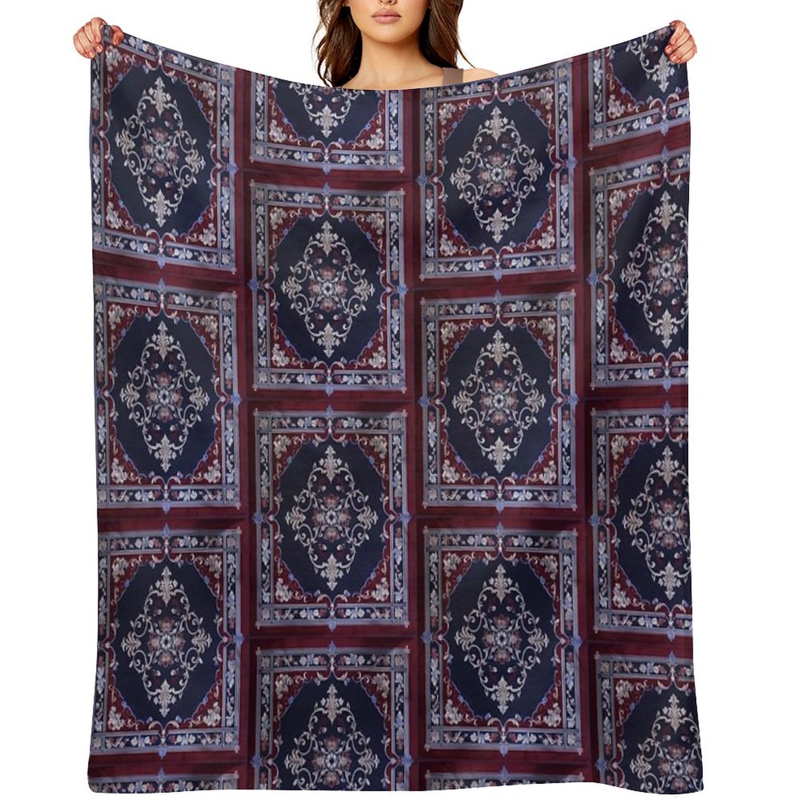 Burgendy Blue Rug Comfort Throw Blanket