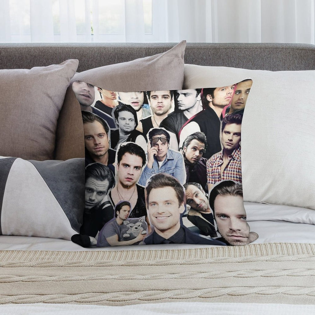 Sebastian Stan Collage Soft Decorative Cover Throw Pillow