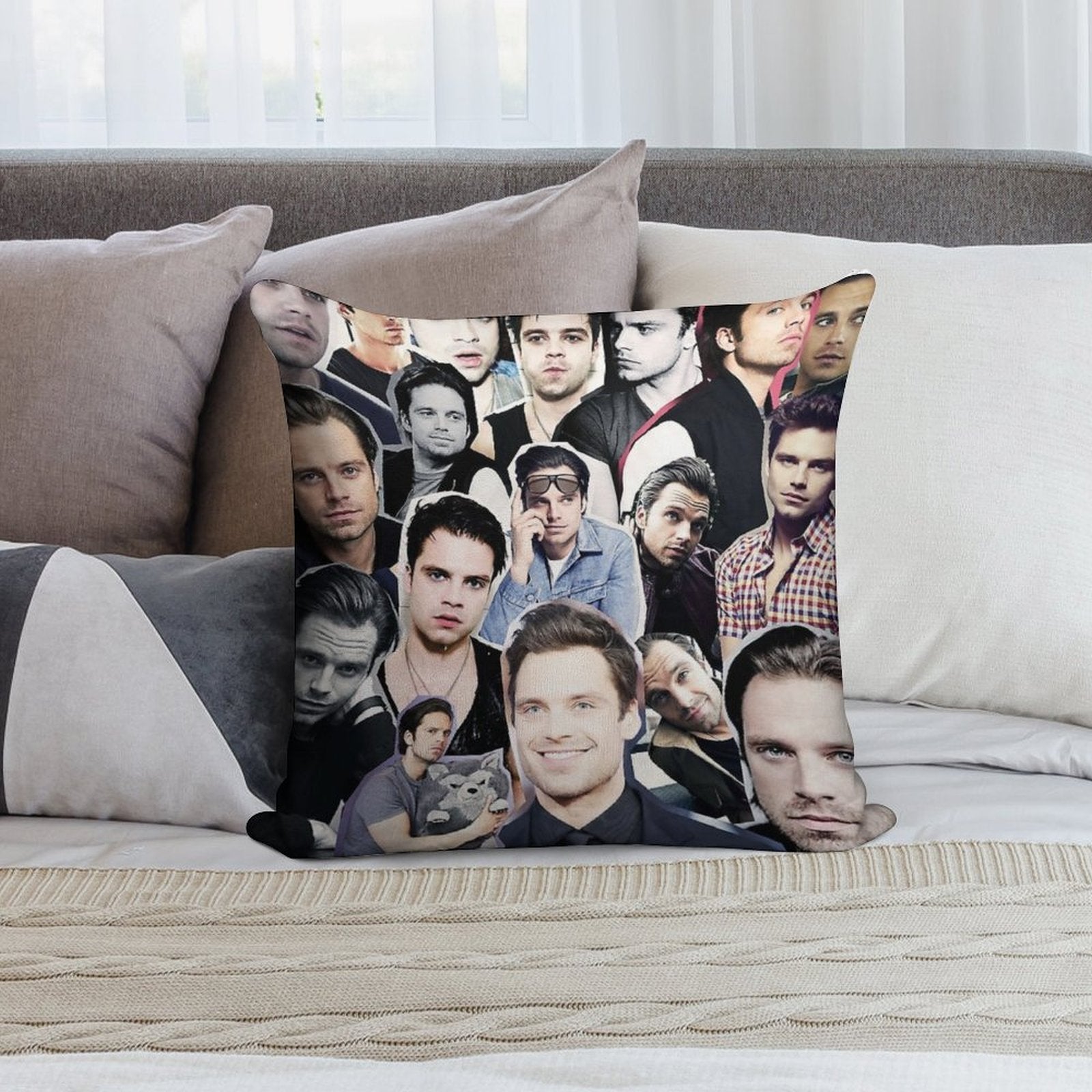 Sebastian Stan Collage Soft Decorative Cover Throw Pillow