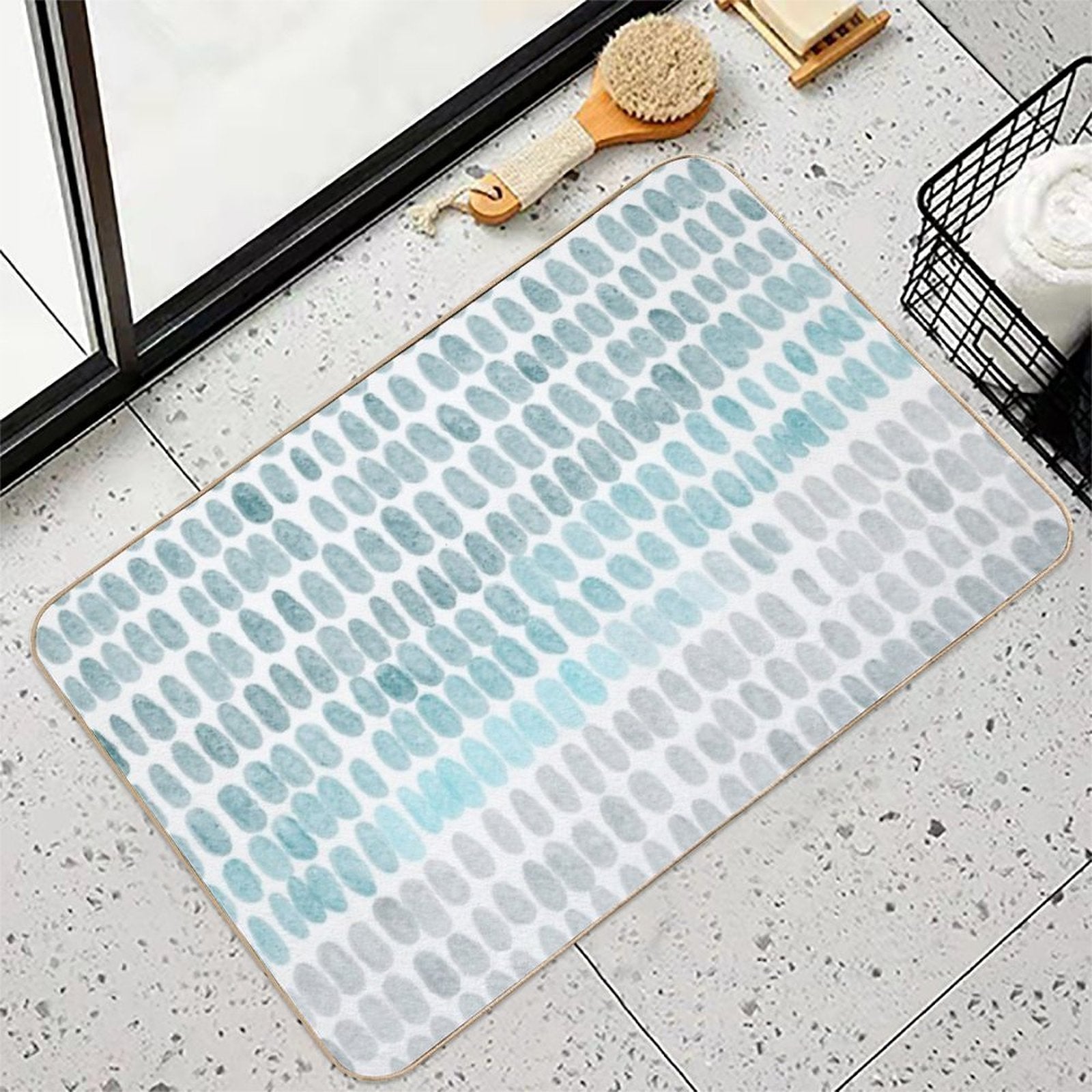 Abstract And Organic Blue Watercolor Drops in White  Stain-Proof Bath Mat