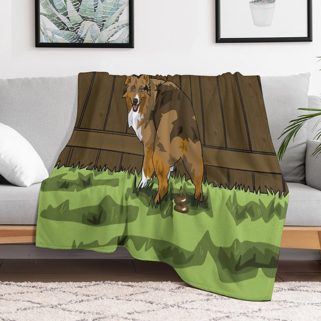 Funny Dog Pooping Plush Throw Blanket